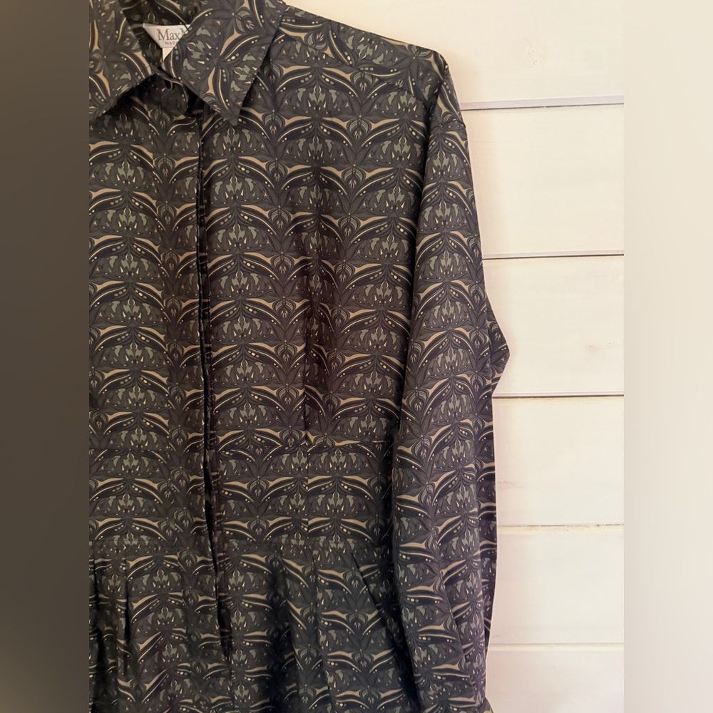 NWT MAX MARA Panfilo Print Long Sleeve Silk Twill Shirtdress Sz US 2 $1590 - Picture 8 of 9